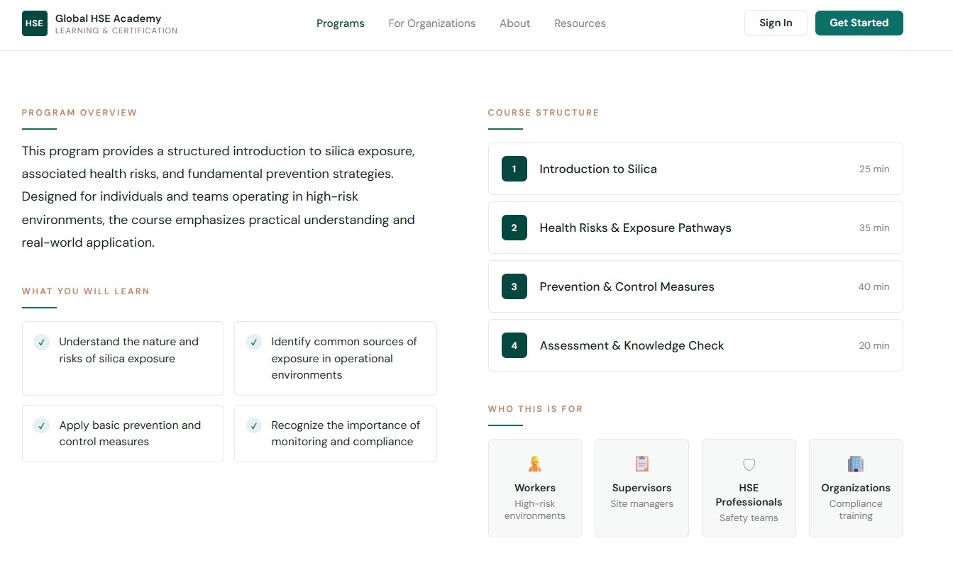 New Global HSE Academy enrollment bridge screenshot