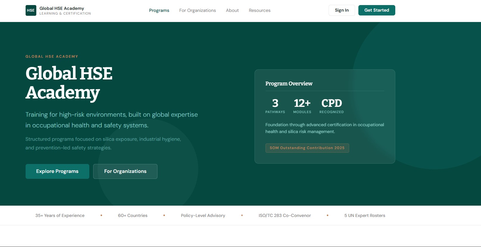 New Global HSE Academy homepage screenshot