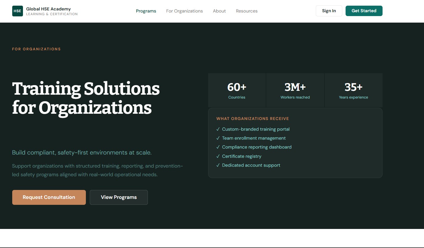 New Global HSE Academy organization experience screenshot