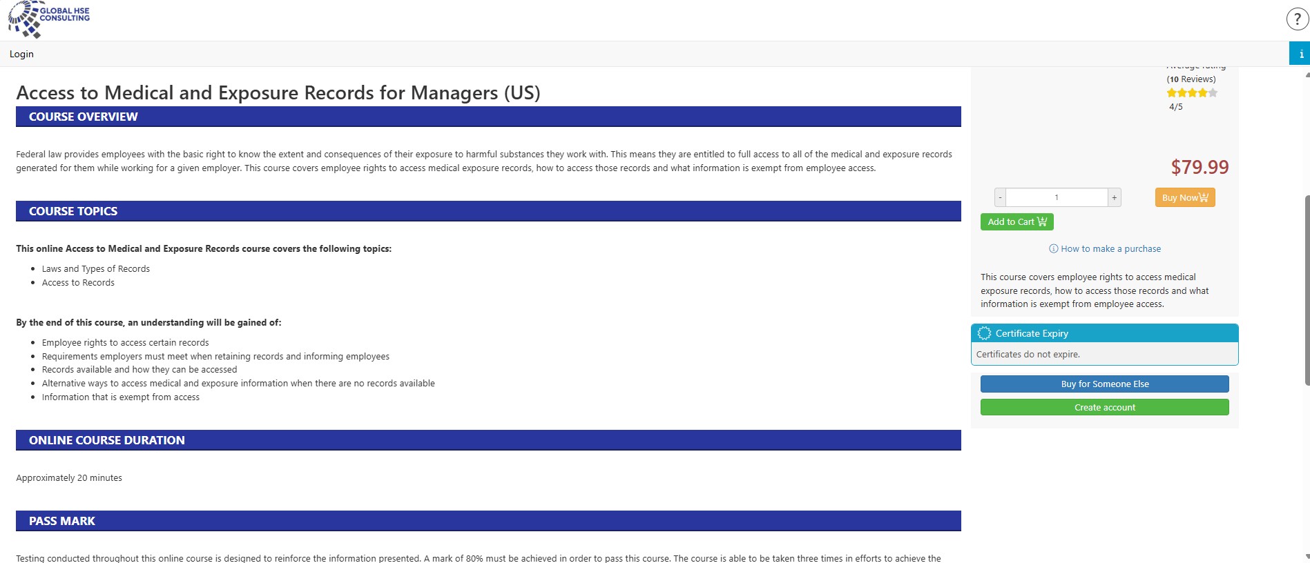 Previous Global HSE Academy LMS course view screenshot