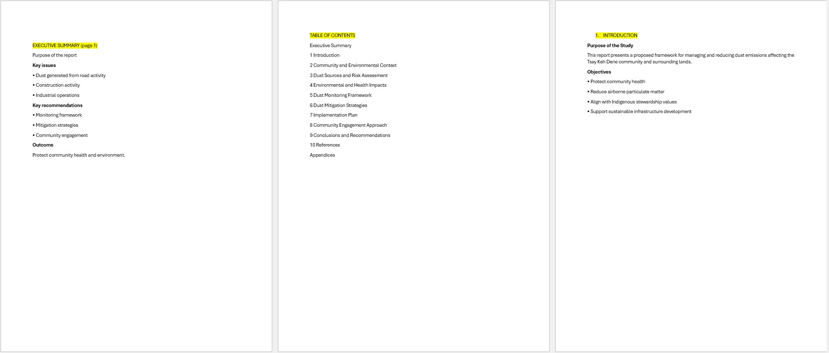Source material screenshot showing draft content structure