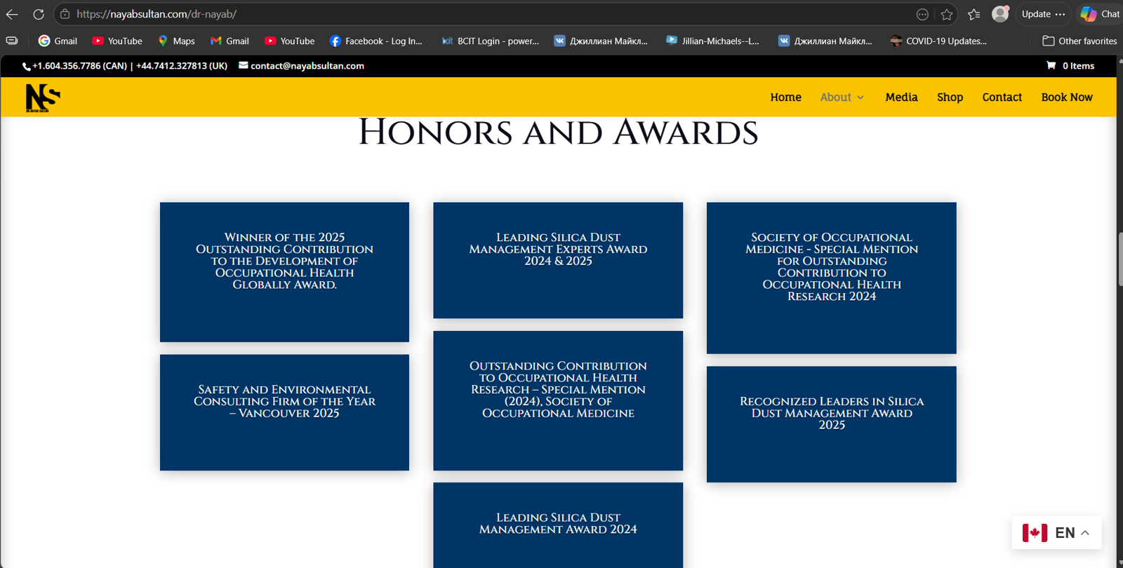 Screenshot of the previous Nayab Sultan awards section