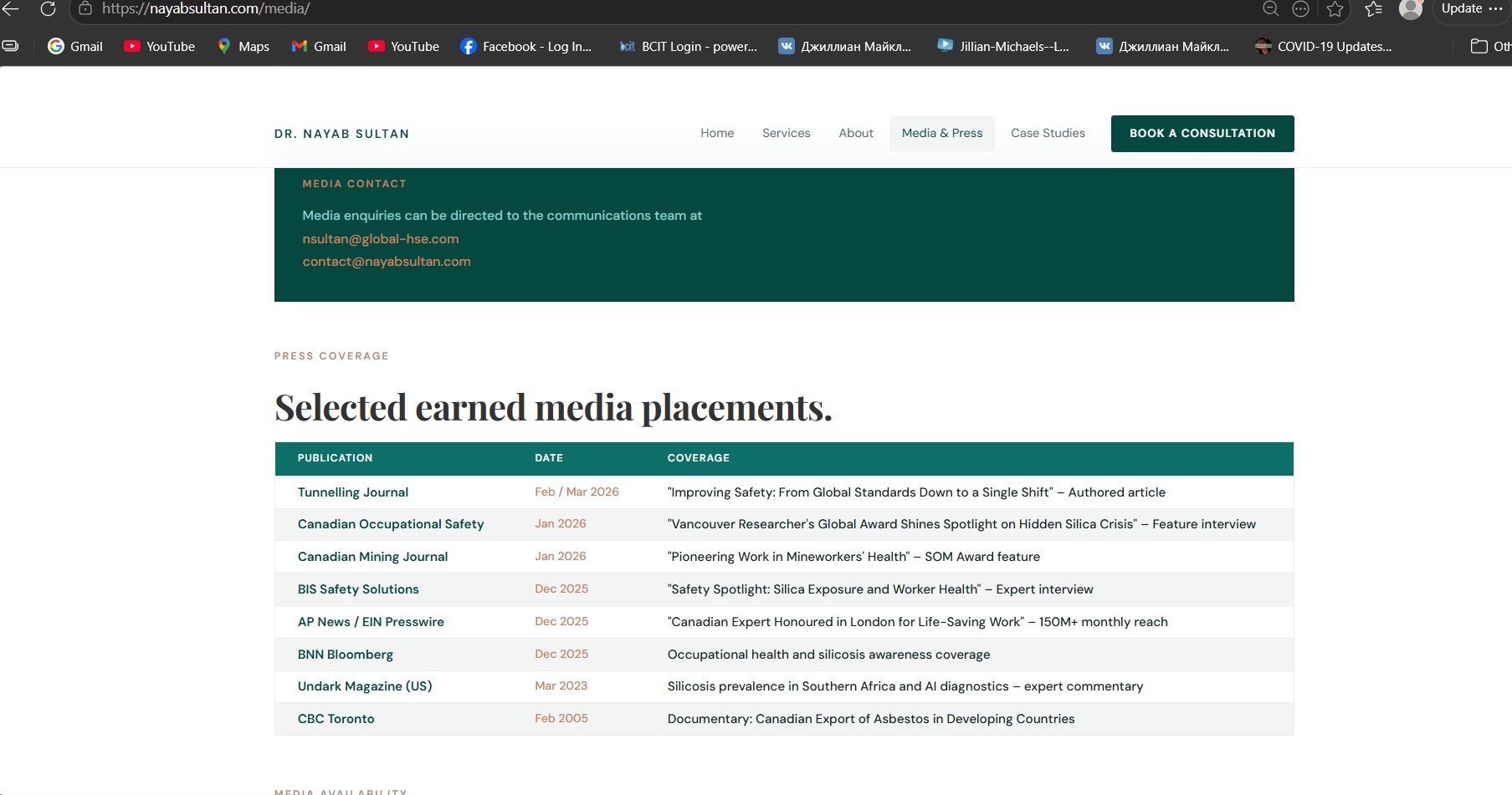 Dr. Nayab Sultan media page screen