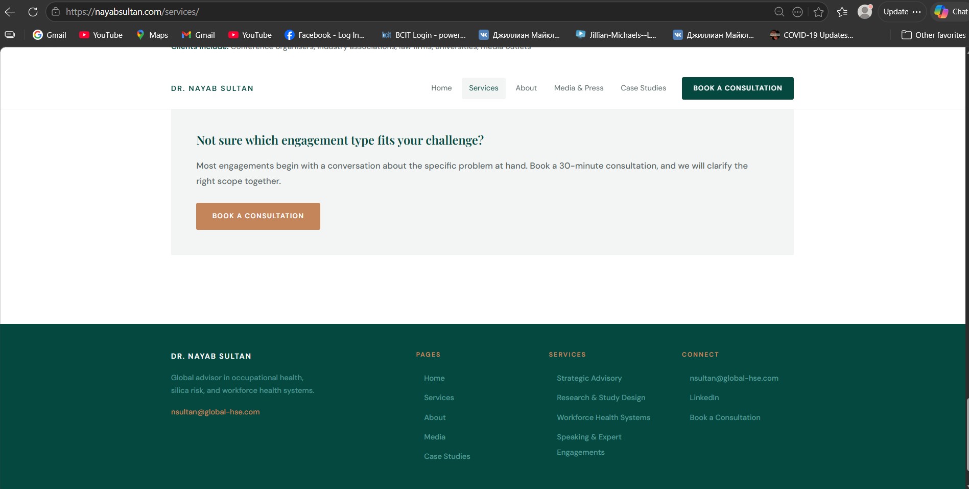 Dr. Nayab Sultan advisory services detail screen